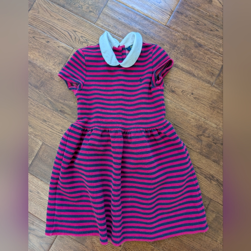 Polo Ralph Lauren Little Girl Striped Dress Peter Pan Collar Size 6